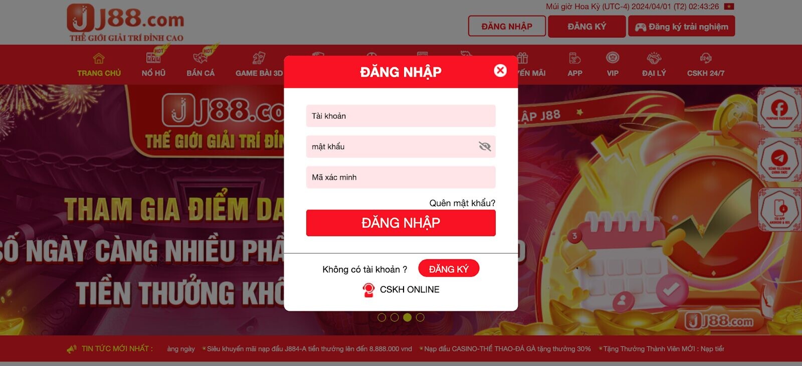 Điền thông tin tài khoản game đã đăng ký vào form 