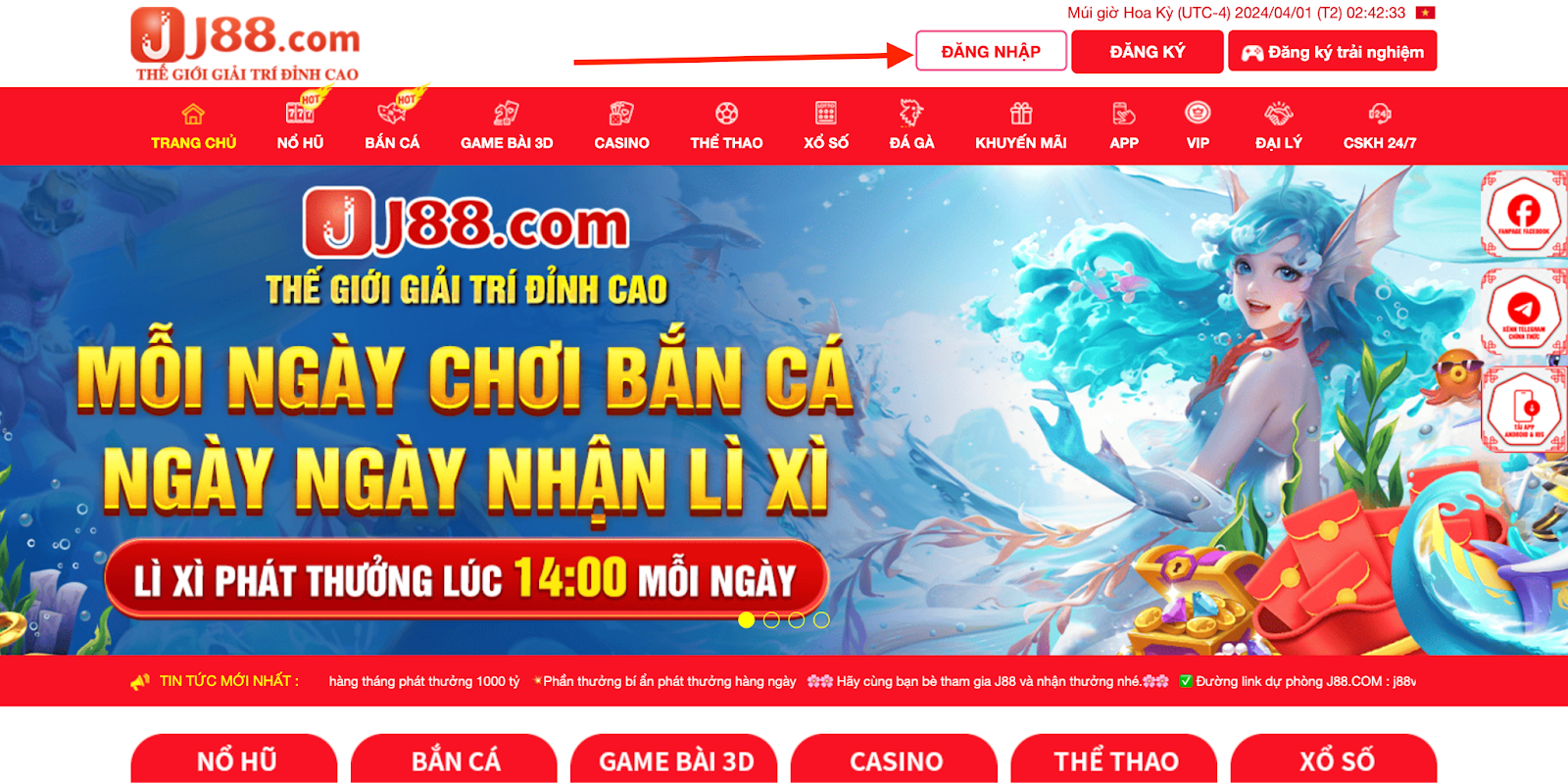 Bấm chọn Đăng nhập 